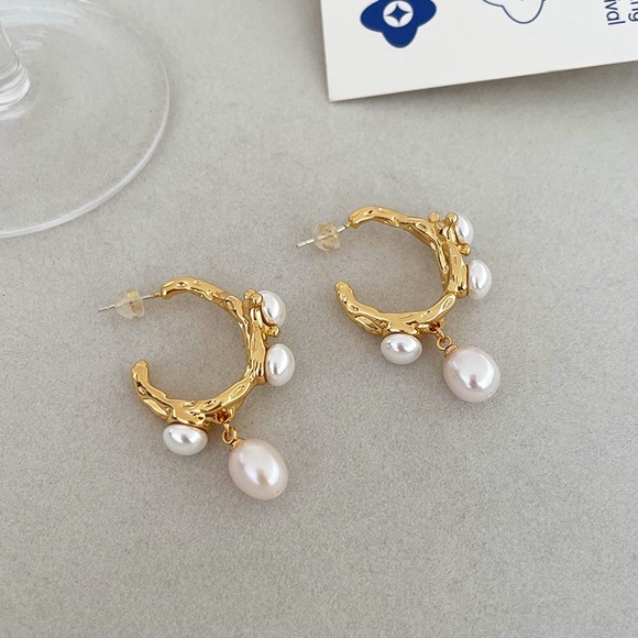 Natural Pearl Gold Wedding Earrings - Picture 2 of 4